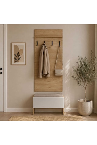 Porto 4 Askılı Tek Raflı Vestiyer Panosu - Florida Meşe 72x163x3 Cm