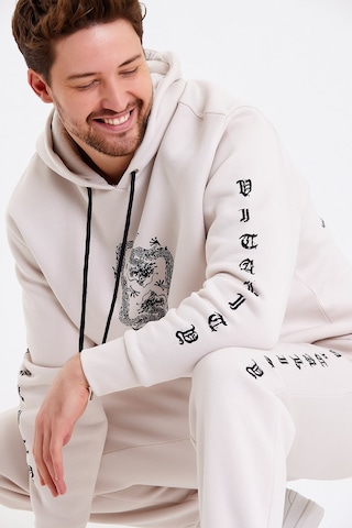 JAHR MARC Ejderha Baskılı Krem Oversize Erkek Sweatshirt Krem