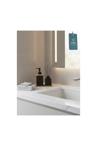 Chacha Home Luxury Lotion Lüks Banyo Seti, Seramik Sıvı Sabunluk, Seramik Oda Kokusu Şişesi, Bambu Tepsi Mat Siyah