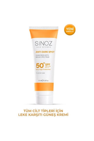 Sinoz Leke Karşıtı Yüksek Koruyucu Normal ve Kuru Ciltler İçin Yüz Güneş Kremi SPF50+ 50 ML