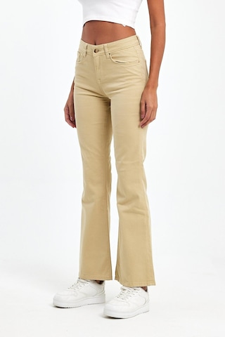 Explode - Kadın Bej Likralı 5 Cep Flare Pantolon-bej Bej