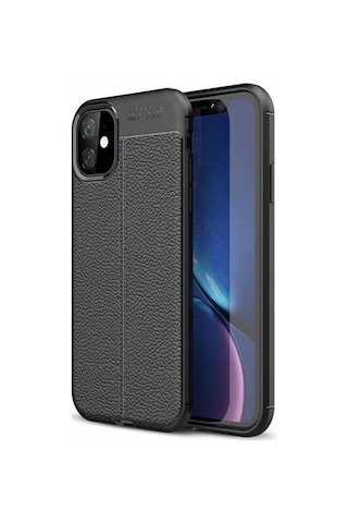 Apple Uyumlu iPhone 11 Silikon Kılıf Deri Desenli Kamera Korumalı Darbe Emici Kapak