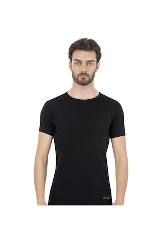 Pierre Cardin 440 Erkek %100 Pamuk Ribana Bisiklet Yaka Yarım Kol Fanila-siyah Siyah