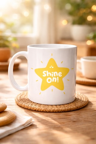 Shine On "parlamaya Devam Et" Yıldız Tasarımlı Porselen Kupa Model 155 Motivasyon Kupası Günlük Kullanım Düz Renkli