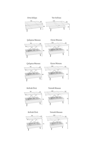 Aras 5 Kademeli Akıllı Sihirli Orta Sehpa 60x90 Siyah