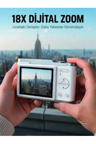 Kompakt Dijital Fotoğraf Makinesi Beyaz 18x Dijital Zoom Destekli Çok Renkli