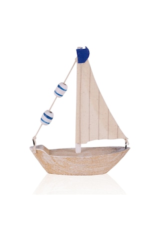 The Mia Marin Keten Yelkenli Ve Mavi Bayraklı Biblo 14 Cm
