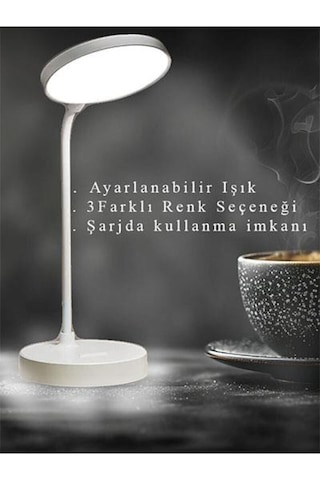 Dokunmatik Şarjlı Masa Lambası Dimlenebilir Işık Beyaz Renk