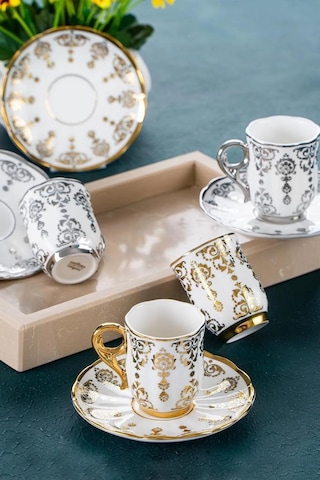 Acar Aries 6 Lı Kahve Fincan Takımı Gold Silver Altın - Gümüş