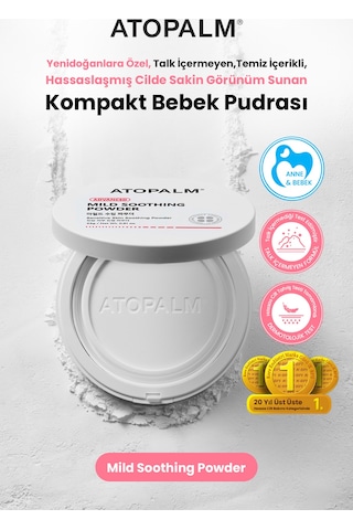 Yenidoğanlara Özel, Talk İçermeyen Temiz İçerikli Kompakt Bebek Pudrası Atopalm Mild Soothing Powder