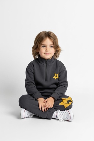 Fermuar Detaylı Şimşek Baskılı 2 Li Takım Antrasit