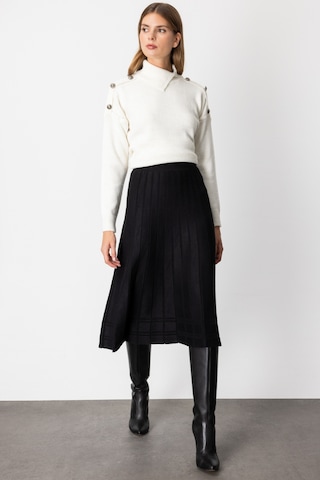 On Kadın Pileli Midi Boy Triko Etek 60201 Siyah Siyah