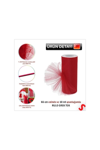 Süsleme Tülü Grek Tül Rulo, 66 Cm X 10 Mt - Kırmızı 0-99