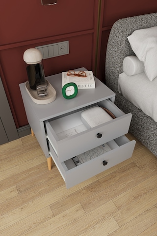 Modern 2 Çekmeceli Komodin Şifonyer %100 Mdf Çok Amaçlı Organizer Kmd03 Kül Gri