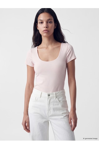Lcw Vision Pembe U Yaka Kadın Çıtçıtlı Body