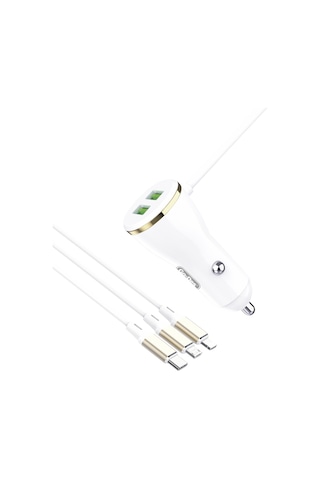 Go Des GD-CC202 5 in 1 5A Hızlı Şarj Çift USB-A ve Micro Type-C Lightning Kablolu Araç Şarj Aleti GODES-TA84061 Beyaz