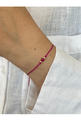 14 Ayar Altın Çift Dorika Detalı Doğal Yakut Taşlı Minimal Tasarım Altın Bileklik Altın