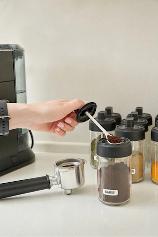 12 Parça Bianco 12'li Kendinden Kaşıklı Kilitli Kapaklı Baharat Takımı Cam ŞEffaf