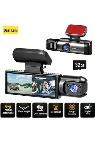 Xuweiwei Dual Kamera Araba Kamerası 1080p On 480p Iç Görüş Ir Gece Görüşü Döngü Kayıt M8 32g Card