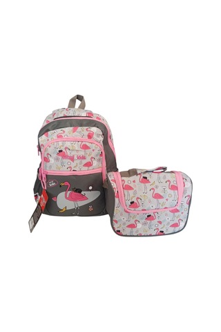 Kids Flamingo Temalı 2 Gözlü İlkokul Çantası 2 Li Set Beslenme Çantalı Çok Renkli