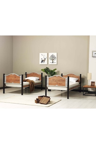 Argimo Argimo İnci Genç Çocuk Odası Ahşap Başlıklı Metal Ranza ve Karyola 90 x 190 CM Yatak Ölçülü