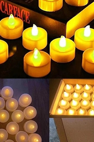 24 Adet Sarı Işıklı Led Mum El Mumu Tealight Piller Dahil Kullanıma Hazır Sarı Günışığı