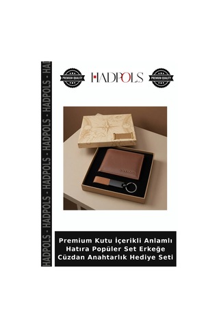 Hadpols Premium Kutu İçerikli Anlamlı Hatıra Popüler Set Erkeğe Cüzdan Anahtarlık Hediye Seti Çok Renkli