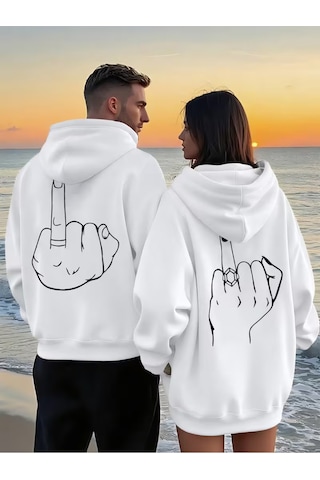 Nevermind Oversize Hoodie Grafik El Çizimi Baskılı Unisex Kapüşonlu Sweat Beyaz