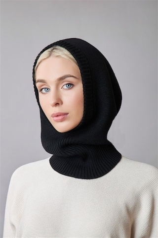 Külah Balaclava Kadın Triko Kar Maskesi Bere Boyunluk Siyah Siyah Standart