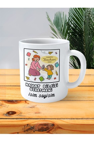 Hayat Bilgisi Öğretmeni Baskılı Kupa Bardak İsimli Kişiye Özel Kutlama Çiçek Çok Renkli