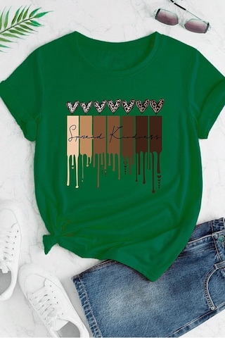 Uyguntarz Unisex Leopar Kalp Baskılı Oversize T-shirt Yeşil