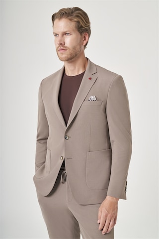 İmza Kahverengi Mono Yaka 6 Drop Slim Fit Beli Lastikli Takım Elbise 1001260194 Sütlü Kahverengi