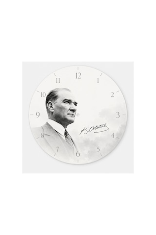 AA Shop Atatürk Temalı Baskılı Dekoratif Baskılı Ahşap Duvar Saati Sessiz Akar Mekanizmalı 816 Çoklu Renkli