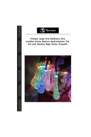 Yılbaşı Işığı Kış Balkonu Dış Lamba Solar Bahçe Aydınlatma 7m 50 Led Damla Rgb Solar Panelli Çok Renkli Rgb