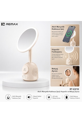 3'ü 1 Ara Makyaj Aynalı Led Masa Lambası - 15w Magsafe Kablosuz Şarj & Bluetooth Hoparlör Rt-e210