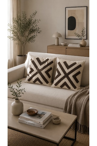 Punch Nakış İşlemeli 2'li Kırlent Kılıfı 40x40 Kahverengi