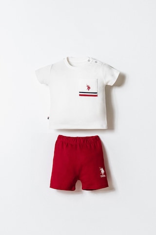 U.s. Polo Assn. Erkek Bebek Beyaz Şort Takım Kırmızı