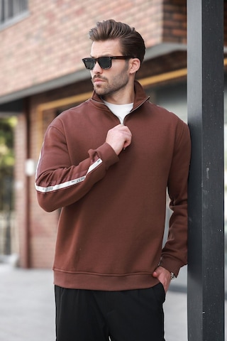 Madmext Acı Kahve Fermuarlı Yarım Balıkçı Yaka Erkek Sweatshirt E7164 Acı Kahverengi