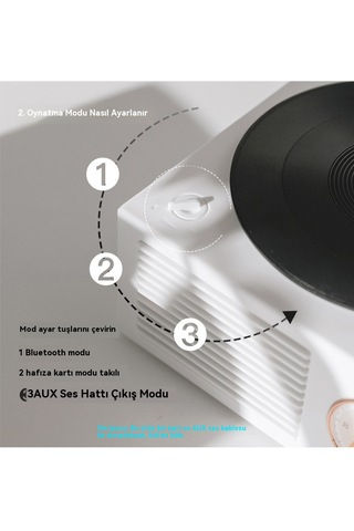 Atomik Vinil Kayıtlı Bluetooth Hoparlör-beyaz