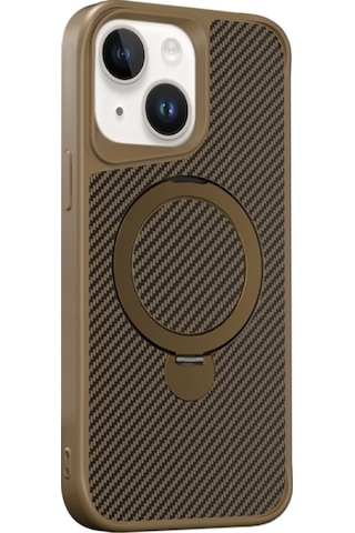 Teleplus Apple Uyumlu iPhone 15 Plus Kılıf Karbon Fiber Magsafeli 360 Dönerli Standlı Alp Kapak