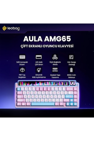 Leobog Amg65 Mekanik Gaming Oyuncu Klavyesi Led Matrix Ekranlı Silent Cotton Candy Switch Rgb Hot Swap Pembe
