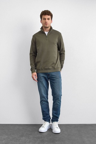 Backandbond Haki Regular Fit Dik Yaka Yarım Fermuarlı Sweatshirt