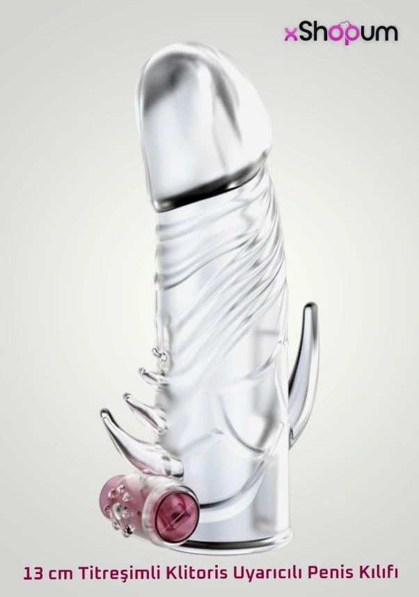 xShopum 13 Cm Titreşimli Klitoris Uyarıcılı Penis Kılıfı
