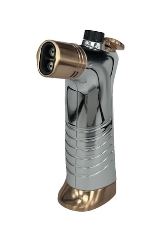 Çift Alevli Masaüstü Pürmüz Jet Çakmak Gümüş Metal
