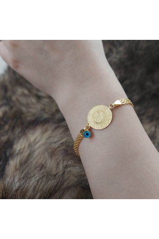 Altınbeyi Çeyrek Altınlı Nazar Boncuklu Bileklik Sarı Altın
