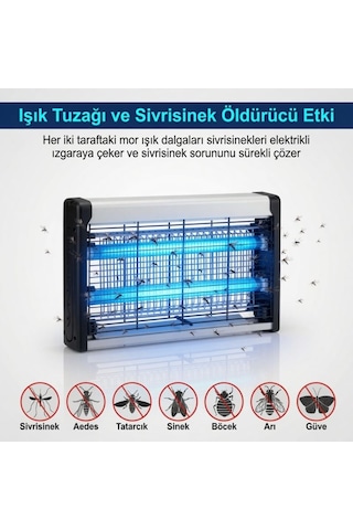 2x10 Watt Elektrikli Sinek Sivrisinek Öldürücü Çift Mavi Işık Tuzağı Asılabilir Profesyonel Böcek Kovucu