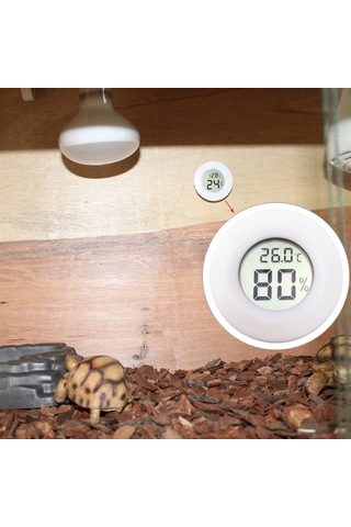 Dijital Yuvarlak Şekilli Sürüngen Kutusu Santigrat Termometre Ve Ekranlı Higrometre Beyaz