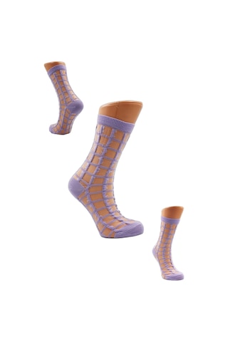 Kadın Desenli Tül Çorap Eflatun Lila