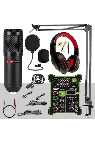 Lastvoice Bm800 Functional Paket-1 Stüdyo Mikrofon Ses Kartlı Mikser Kulaklık Stand