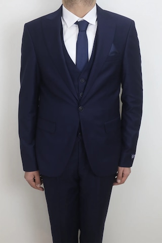 Moda Dmctekstil Erkek Düz İtalyan Kesim Dar Kalıp Tek Düğmeli Yelekli Takım Elbise Lacivert